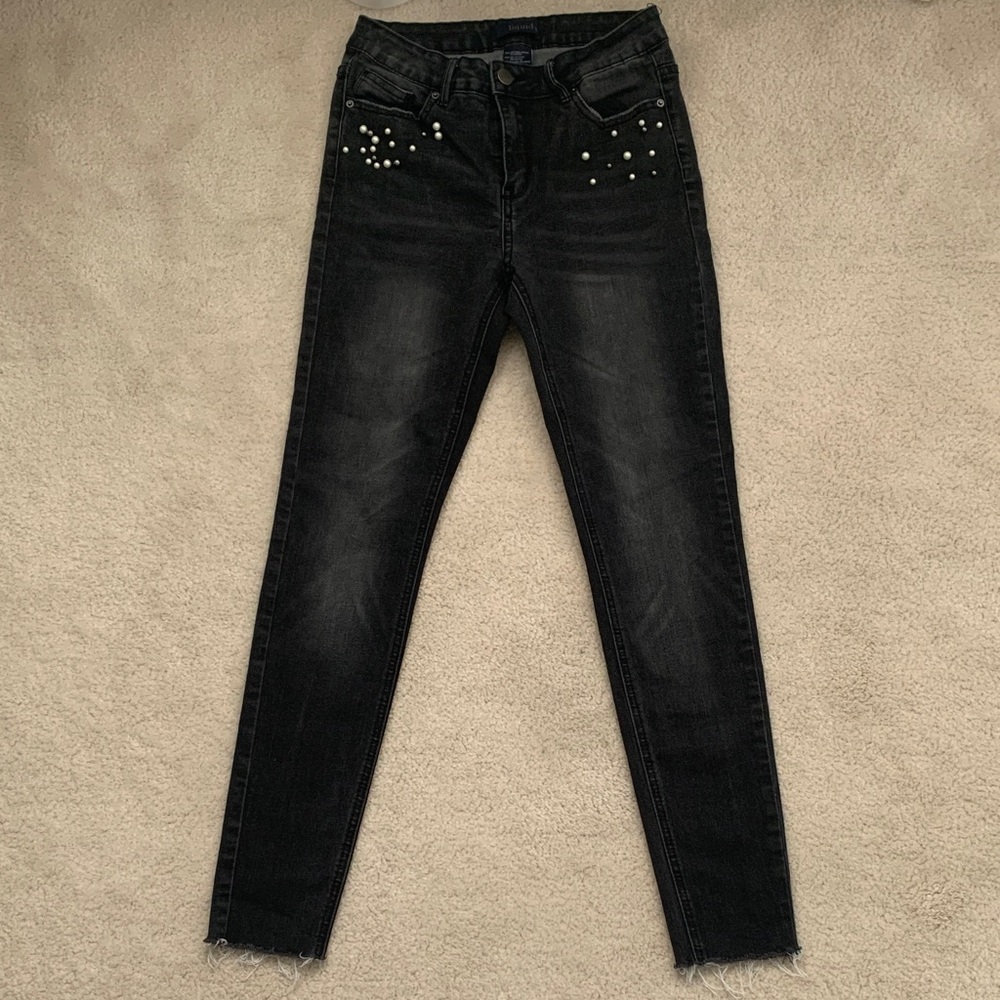 LiquidX Black Skinny Jeans with Pearl Detail | Size 7